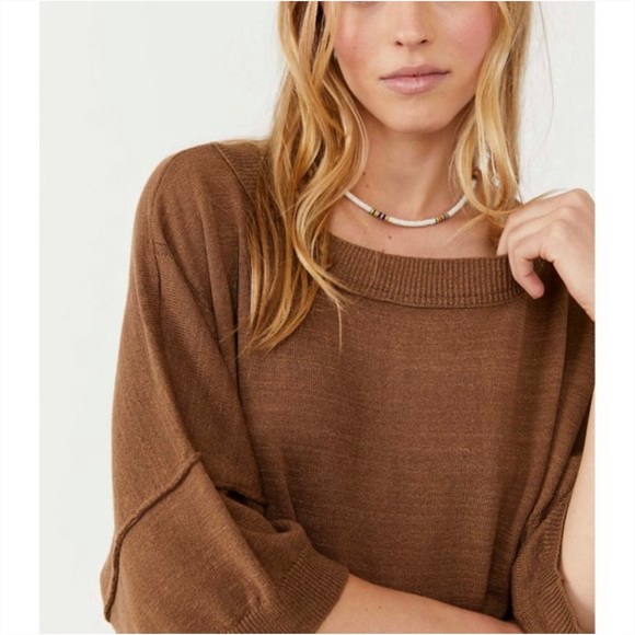 Free People Work From Home Women Pullover Sweater Top Mushroom Small - Picture 6 of 12